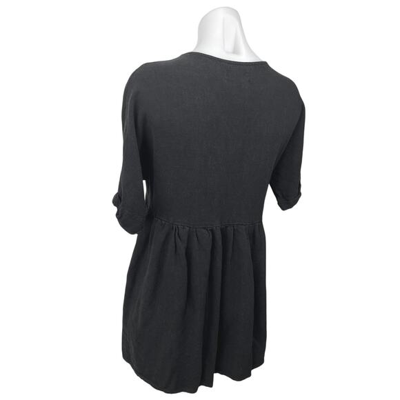 Urban Outfitters Black Linen Short Sleeve V-neck Button Down Mini Shirt Dress XS - Picture 2 of 5